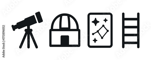 Telescope observatory constellation card and ladder icons set