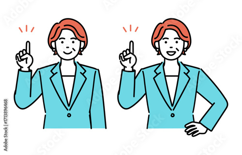 Mature businesswoman pointing illustration set
