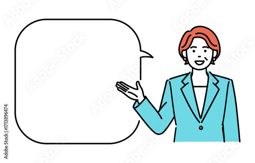 Mature businesswoman giving an explanation illustration with speech bubble
