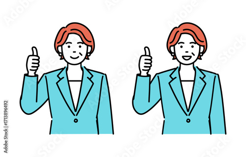 Mature businesswoman giving thumbs up illustration set
