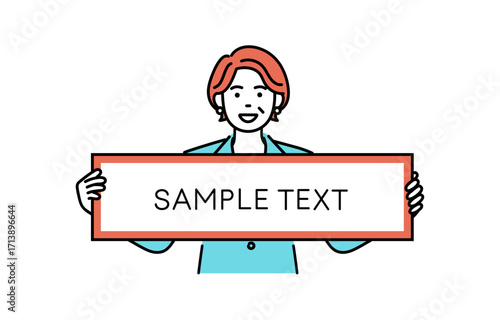 Simple illustration of an adult businesswoman holding up a board.