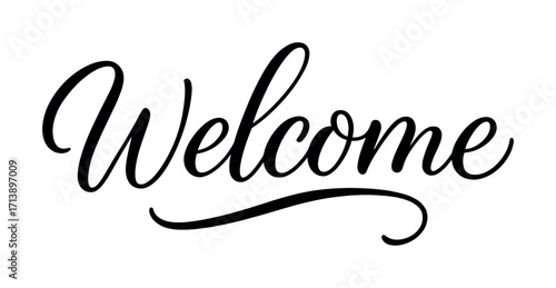 Elegant handwritten welcome script in black on white background