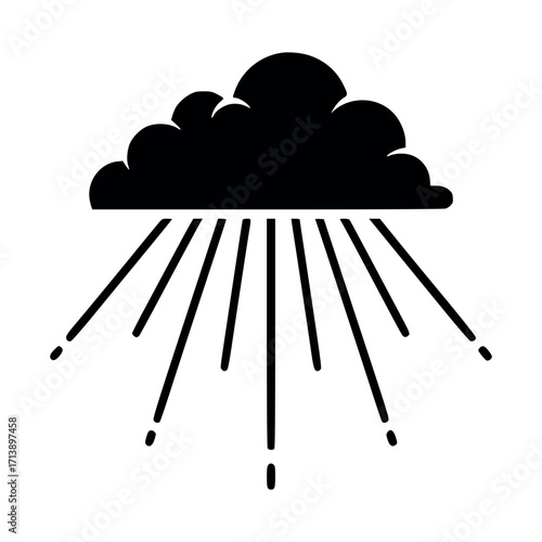 Vector art of black cloud with rays of light or rain