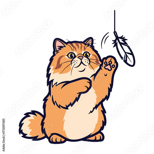 Playful Kitten Chasing a Feather: A charming orange kitten playfully reaching for a dangling feather, its eyes bright with curiosity and the promise of interactive fun.