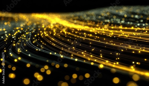 Abstract digital stream of glowing particles