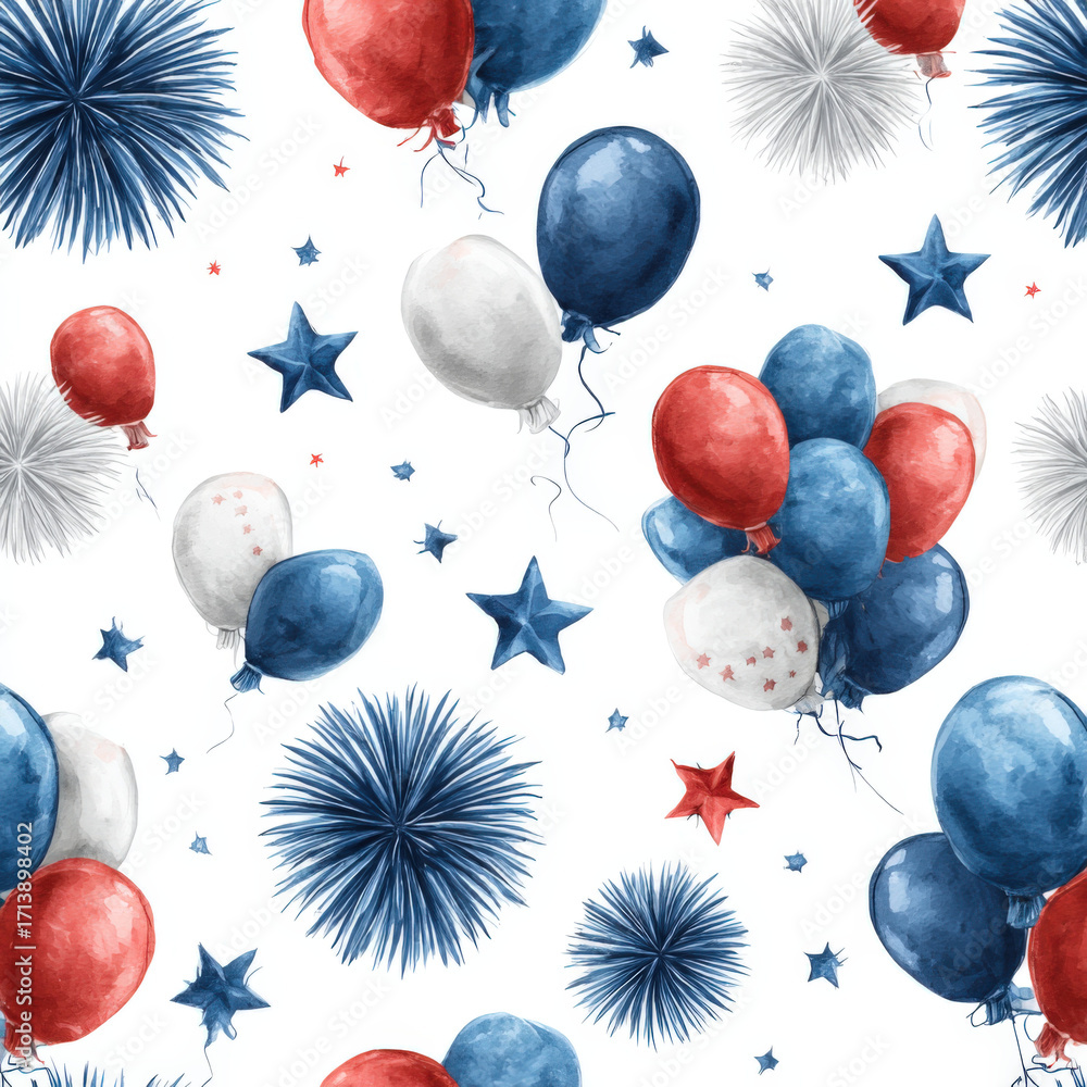 Festive Seamless Pattern of 4th of July Fireworks and Stars Festive Seamless Pattern of 4th of July Fireworks and Stars