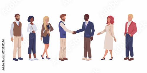 Diverse group of business people standing and shaking hands