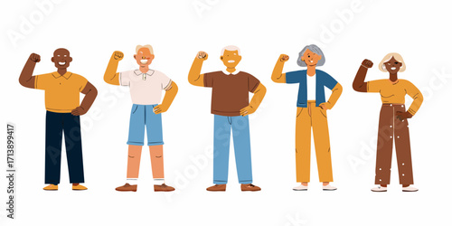 Diverse group of people raising fists in unity diversity