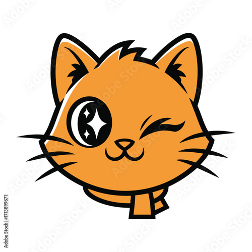 Winking Cat Mascot: A charming and adorable cat mascot, rendered in vibrant colors, winks playfully, radiating a sense of friendly character and delight. 