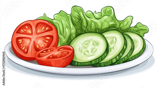 Fresh Garden Salad: A vibrant plate of fresh garden salad, featuring juicy sliced tomatoes, crisp cucumber, and leafy lettuce.