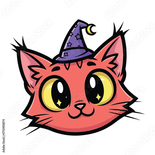 Wizard Cat's Enchantment: An adorable illustration of a whimsical wizard cat, adorned with a starry hat and a mischievous twinkle in its eyes, casting a spell of magic and charm.