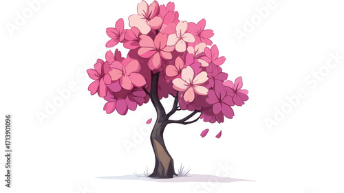 A digital illustration of a stylized cherry blossom tree. The tree is depicted in a cartoonish style with pink and white blossoms, a brown trunk, and simple branches.  
