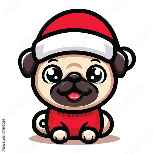 Shih Tzu Puppy Santa Hat Christmas Cartoon Vector