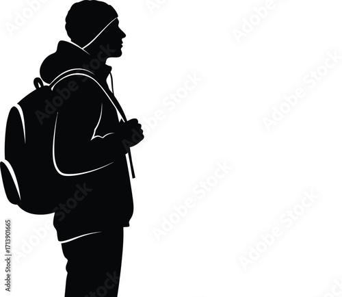 One person, a young business man, holds a gun with his body and shadow forming a black silhouette illustration