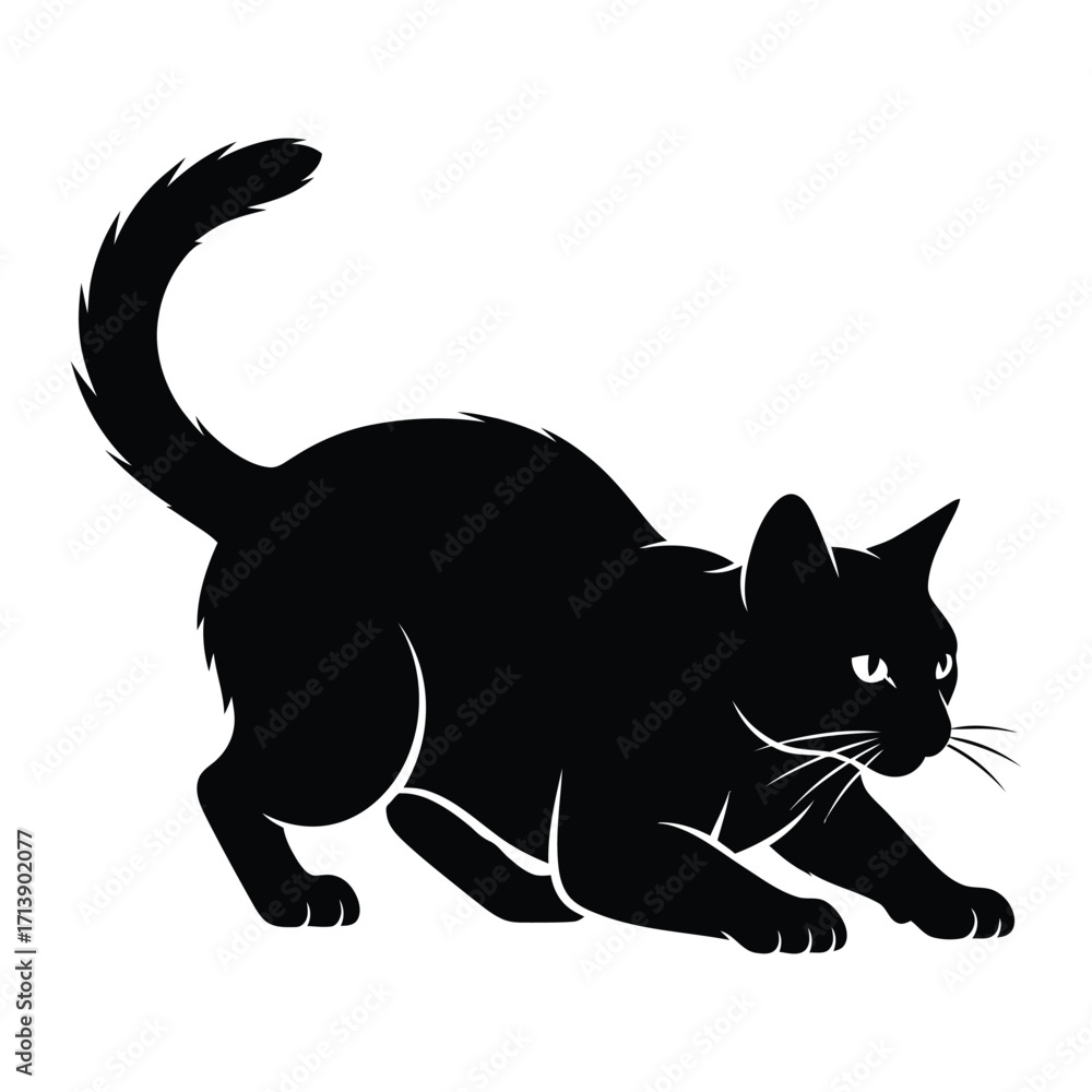 Obraz premium Mysterious Feline Silhouette: An elegant black cat, depicted in a stylized silhouette, exudes an air of stealth, poise, and mystery, perfect for adding a touch of feline grace to any project.