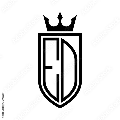 ED Vector logo of initials shield with crown and minimalist, elegant style