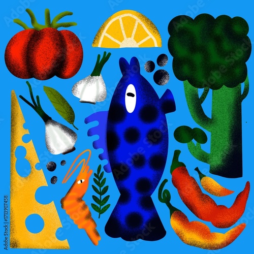 Colorful Mediterranean Food Illustration