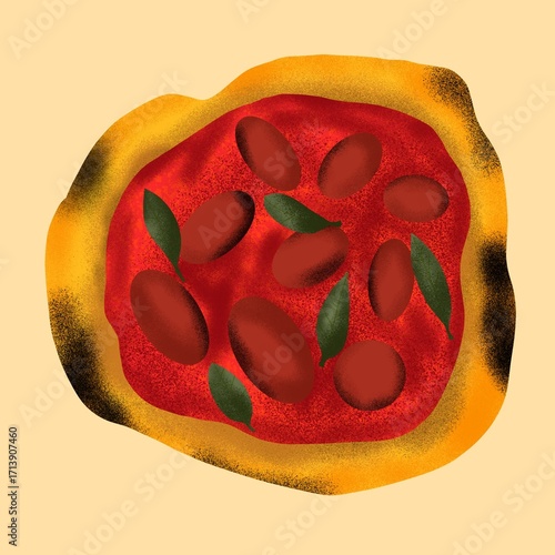 Italian Pizza Illustration with Tomato and Basil