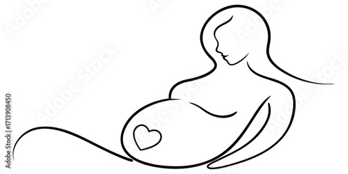 Pregnant woman silhouette with heart on belly pregnancy