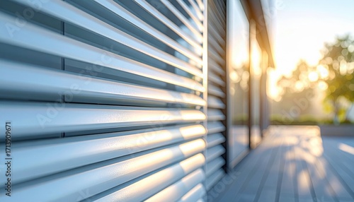Louver facade graded light stripes cool modern tone with central copy space representing architectural shading suitable for architecture branding and product backdrops