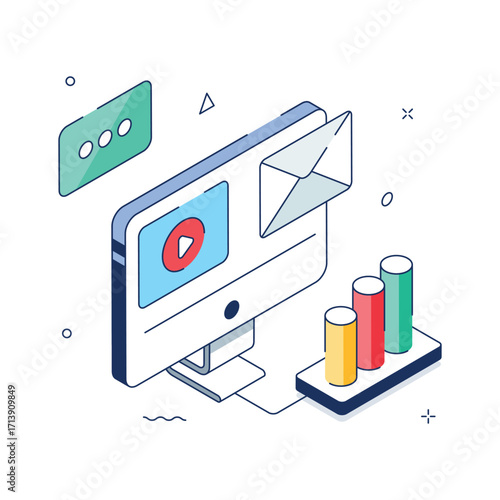 Modern digital marketing illustration highlighting online strategies and growth analysis