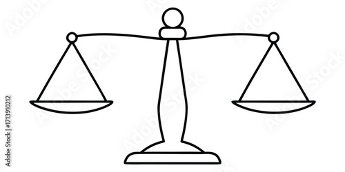 Black outline of a balance scale on white background