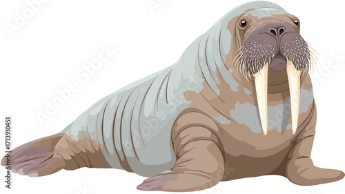 A digital illustration of a walrus. The walrus is depicted in a side profile view, lying down. Its body is primarily light beige and off-white, with subtle shading to indicate texture and