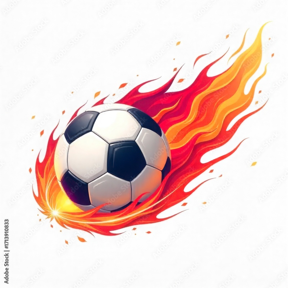 Fototapeta premium Soccer Ball with Flaming Trail Vector Icon on White Background