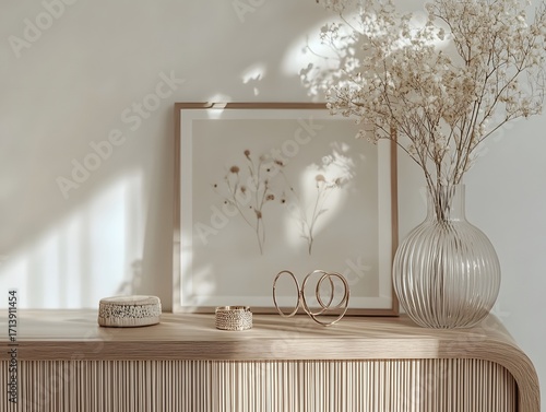 Stylish Scandinavian living room décor featuring wooden furniture, modern accessories, and a bright airy layout, interior design of living room