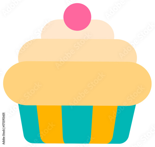 Deliciously Decorated Cartoon Cupcake with Creamy Frosting and Pink Cherry.