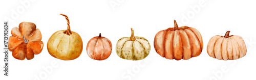 Photos Cute and nostalgic pumpkin clip-art set with pastel tones, ideal for Thanksgiving, Halloween, and cozy seasonal artwork