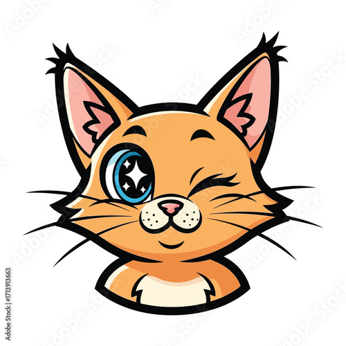 Whimsical Feline's Playful Wink: An endearing animated feline with a single closed eye expresses lightheartedness and charm