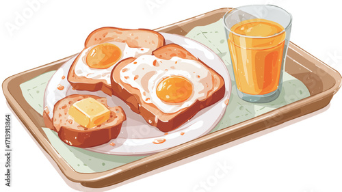 A digital illustration depicting a breakfast scene. The image showcases two slices of toasted bread with fried eggs cooked sunny-side up on top, served on a white plate. A pat of butter is visible