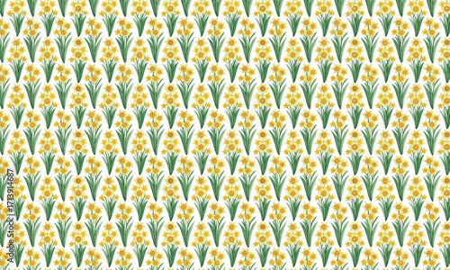 Yellow Daffodil Flowers Seamless Pattern on White floral