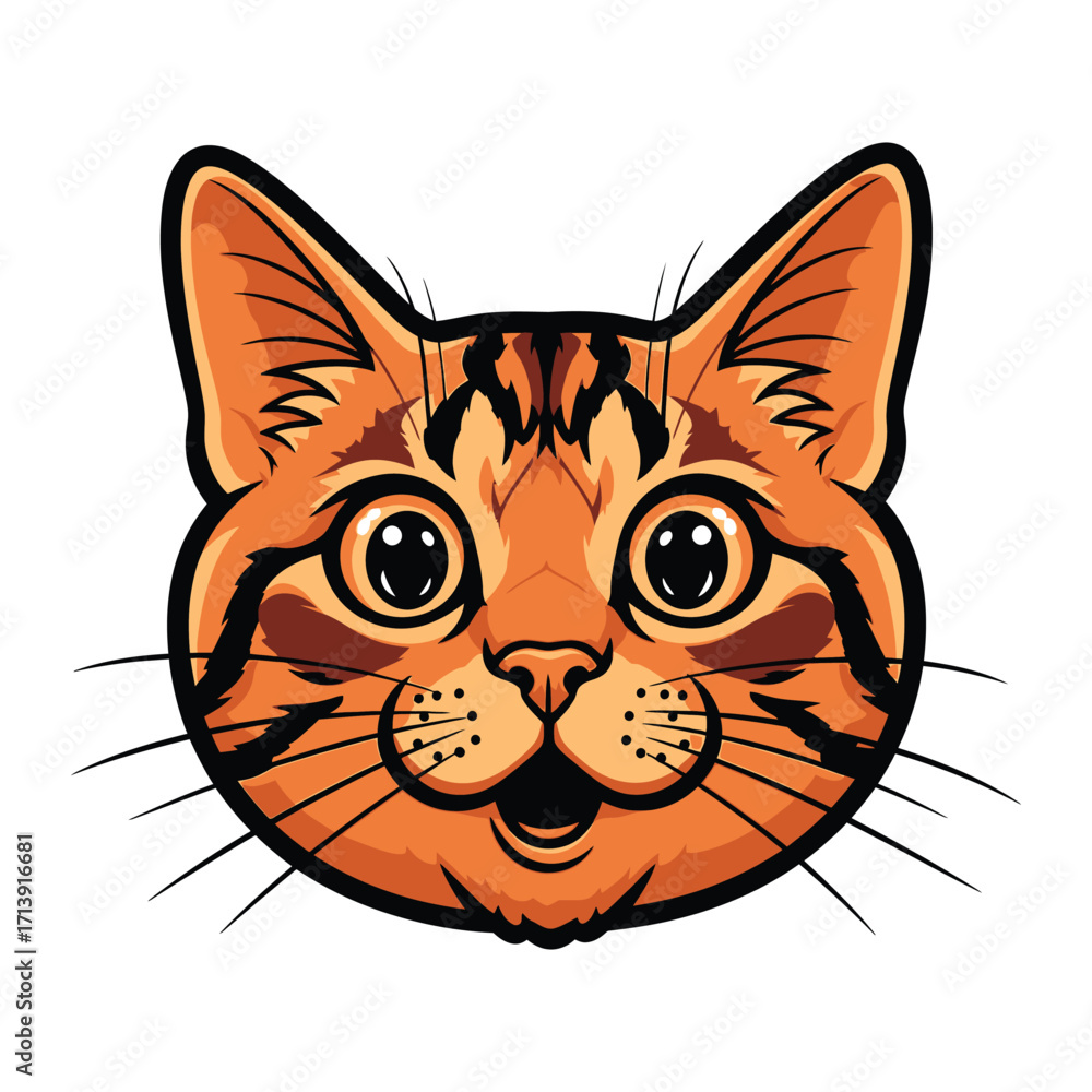Obraz premium Smiling Cat Portrait: An eye-catching illustration of a cheerful cat, showcasing a vibrant expression and inviting personality. The friendly feline evokes warmth and playfulness