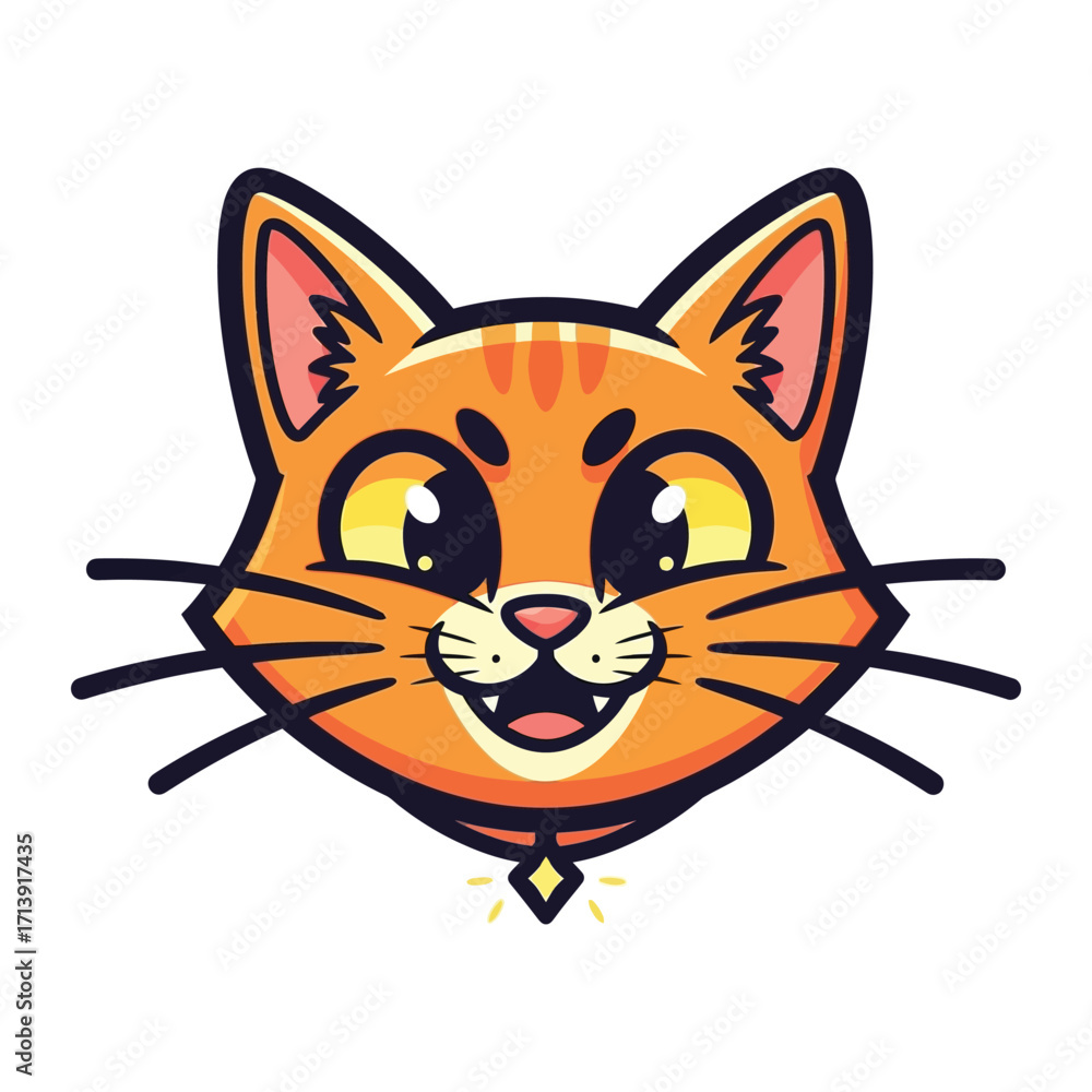 Obraz premium Orange Cat's Happy Expression: A cheerful orange cat head, its vibrant fur and bright eyes reflecting its joyous expression, a symbol of playful fun.