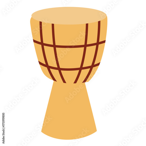 2d illustration of a djembe drum, a traditional percussion instrument, symbolizing rhythm, sound, beat, culture, festival, dance, performance, and creativity.
