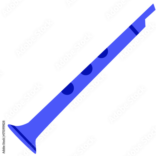 2d illustration of a flute, a classical woodwind instrument often used in orchestras, symbolizing melody, harmony, rhythm, creativity, and performance.

