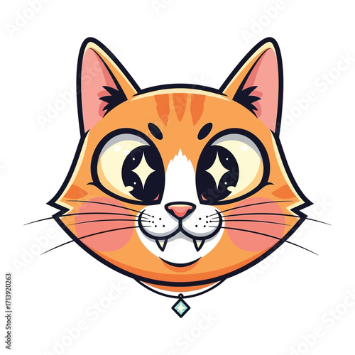 Cute Cat Portrait: A charming cat head with big eyes, adorned with a diamond collar, is showcased. Its expressive gaze and gentle smile will captivate the audience.