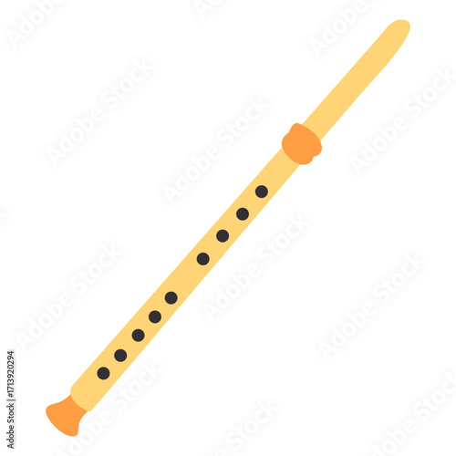 Wooden flute 2d illustration with simple design, traditional wind instrument creating melody. Perfect for culture, folk, music, learning, or education projects.
