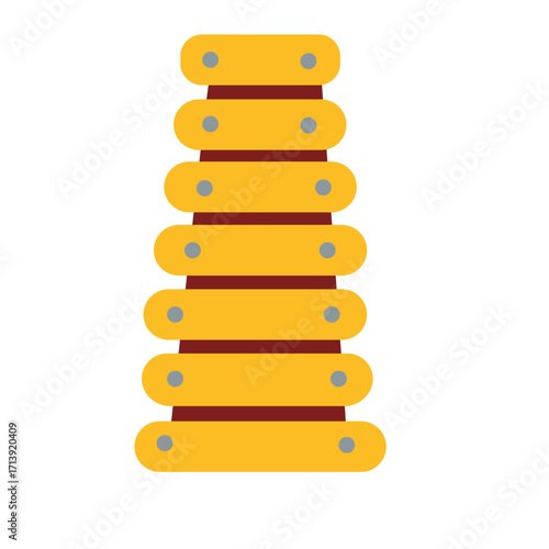 Yellow xylophone 2d illustration with mallet, percussion instrument for rhythm and melody. Perfect for kids, education, sound, music, art, or projects.
