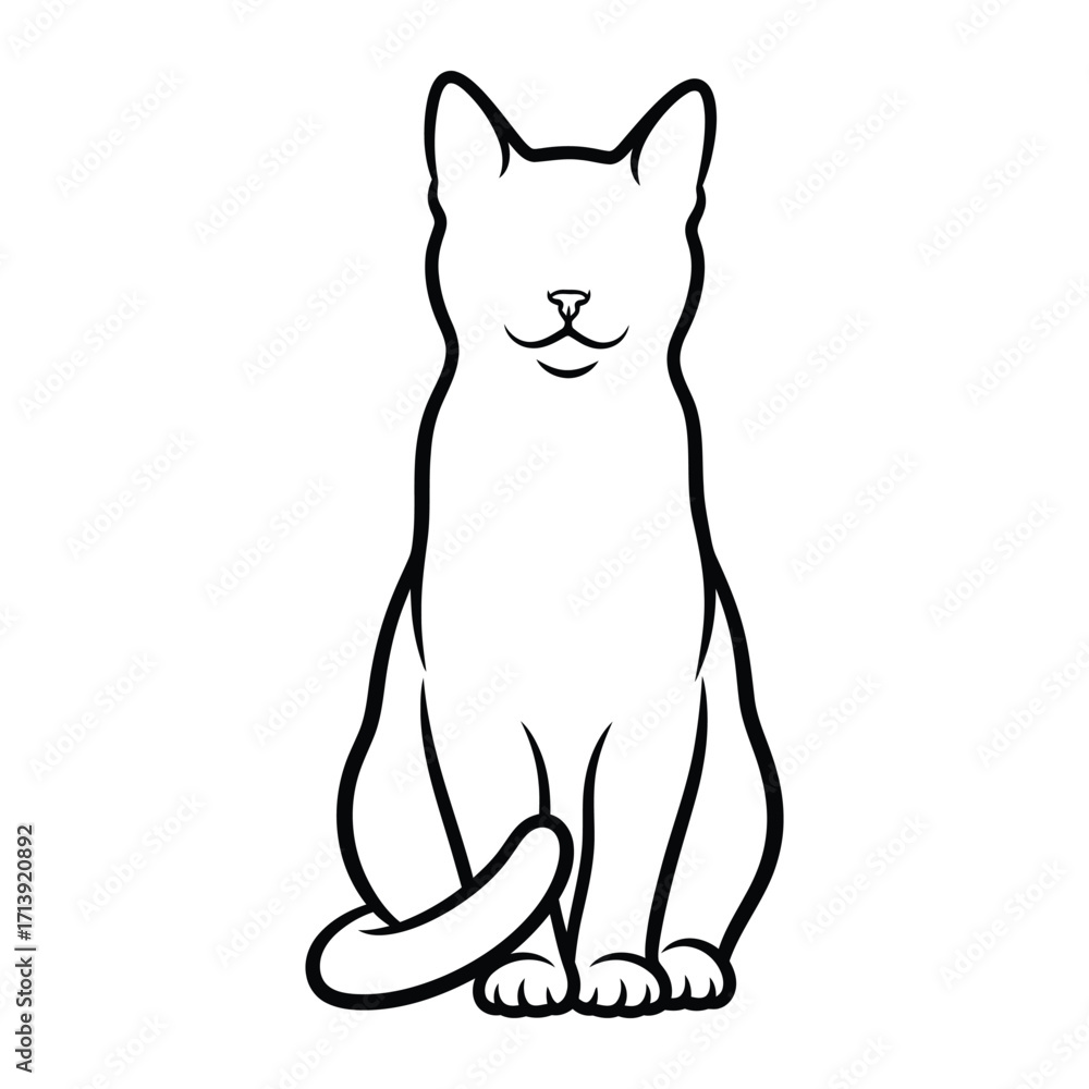 Obraz premium Sitting Cat Line Art: A simple, elegant outline of a seated cat, perfect for minimalist designs and conveying a sense of calm and serenity.