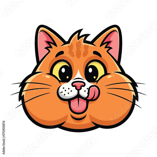 Cute Cartoon Cat Head: A cheerful cartoon cat face with a playful expression, showcasing its tongue and a hint of mischievousness, radiating charm and joy.