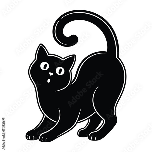 Black Cat's Playful Paws: A stylized image captures a sleek, black cat in a moment of playful stretching, exhibiting a joyful feline movement with delightful curiosity.
