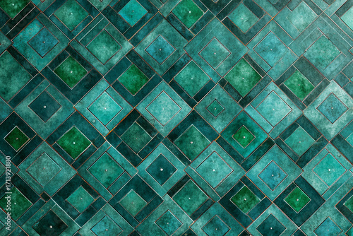Wallpaper Mural Teal green diamond tile pattern geometric design textured background Torontodigital.ca