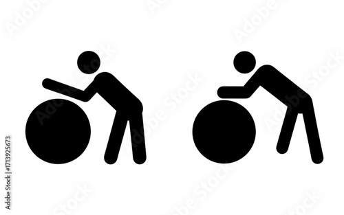 Two stick figures leaning on exercise balls in a white background fitness and wellness concept art