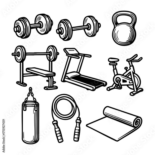 Vector Set of Gym Equipment