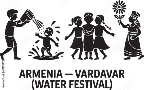 Armenia Vardavar Water Festival Silhouette Vector Illustration Depicting Traditional Celebration Fun