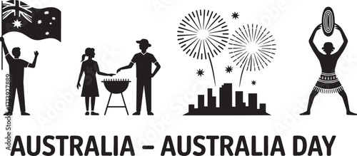 Australia Day Celebrations with National Pride, Fireworks, and Community Gatherings Vector Art