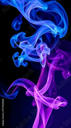 Abstract purple and blue smoke isolated on a black background